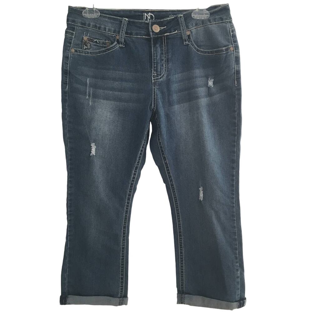 New Directions Size 8 Distressed Cuffed Cropped Jeans Blinged Pockets